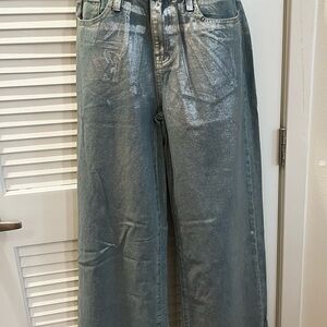 Fashion Nova Metallic Slate Wide Leg Jeans